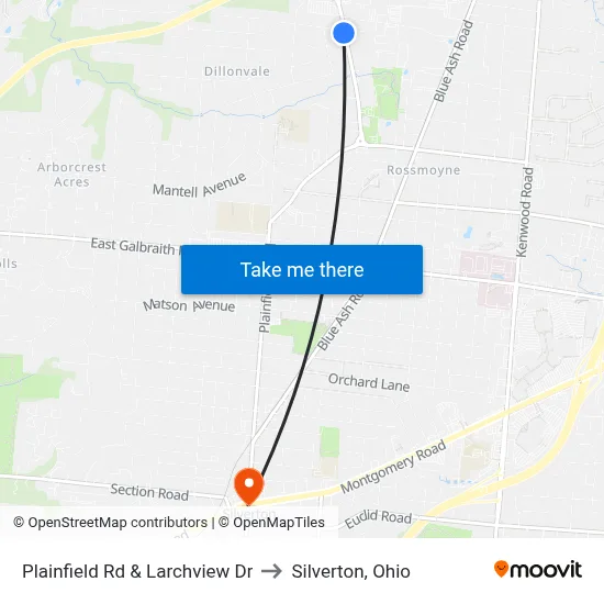 Plainfield Rd & Larchview Dr to Silverton, Ohio map