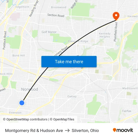 Montgomery Rd & Hudson Ave to Silverton, Ohio map