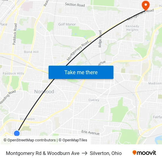 Montgomery Rd & Woodburn Ave to Silverton, Ohio map