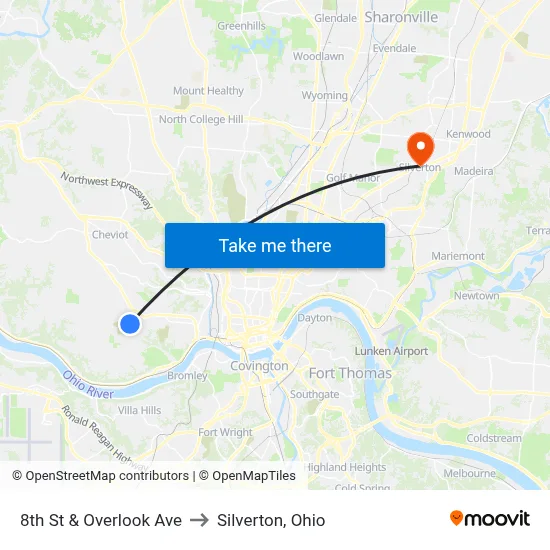 8th St & Overlook Ave to Silverton, Ohio map