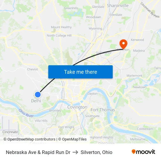 Nebraska Ave & Rapid Run Dr to Silverton, Ohio map