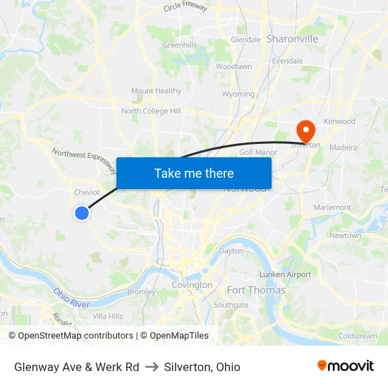 Glenway Ave & Werk Rd to Silverton, Ohio map