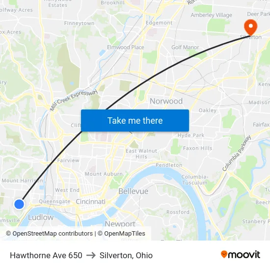Hawthorne Ave 650 to Silverton, Ohio map