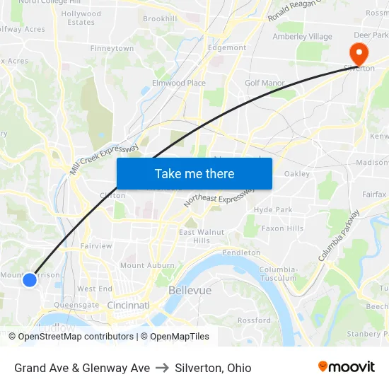 Grand Ave & Glenway Ave to Silverton, Ohio map