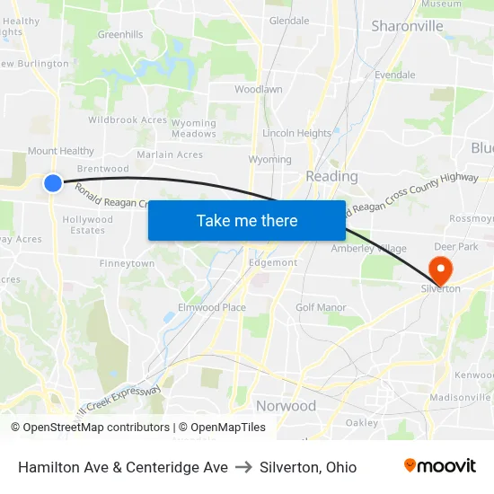 Hamilton Ave & Centeridge Ave to Silverton, Ohio map