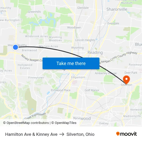 Hamilton Ave & Kinney Ave to Silverton, Ohio map