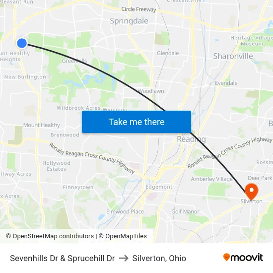 Sevenhills Dr & Sprucehill Dr to Silverton, Ohio map