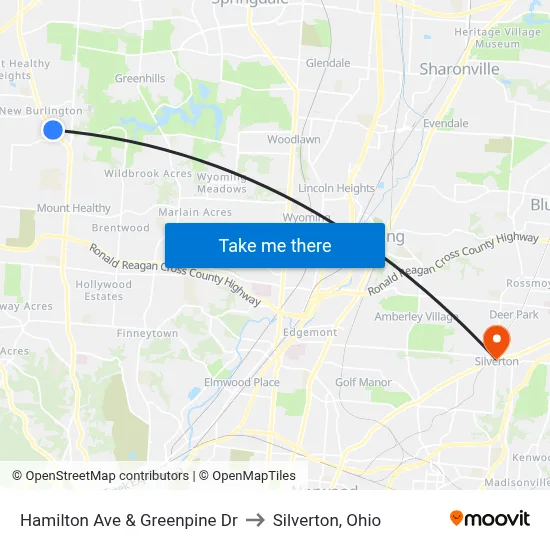 Hamilton Ave & Greenpine Dr to Silverton, Ohio map
