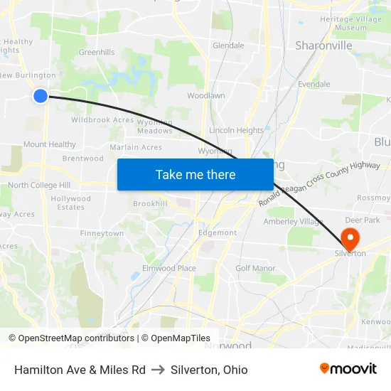 Hamilton Ave & Miles Rd to Silverton, Ohio map