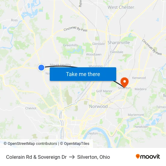 Colerain Rd & Sovereign Dr to Silverton, Ohio map