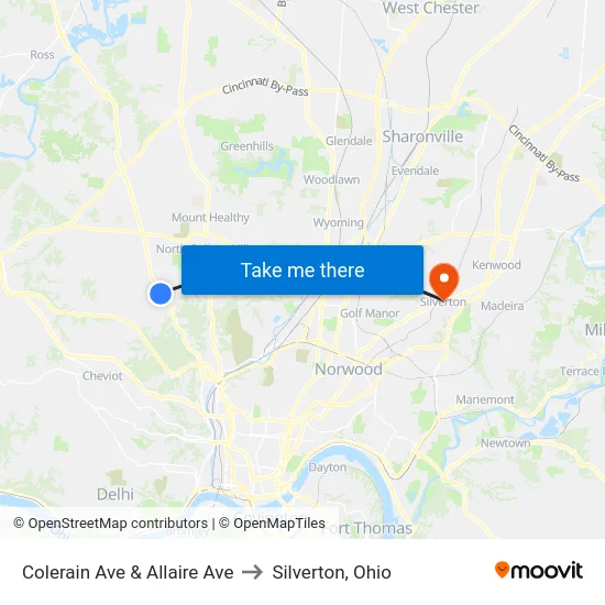 Colerain Ave & Allaire Ave to Silverton, Ohio map