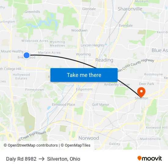 Daly Rd 8982 to Silverton, Ohio map