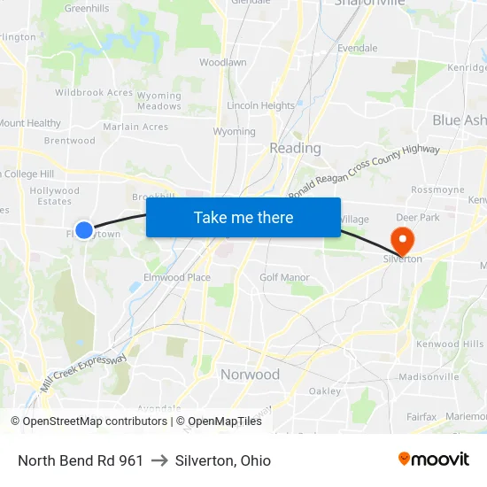 North Bend Rd 961 to Silverton, Ohio map