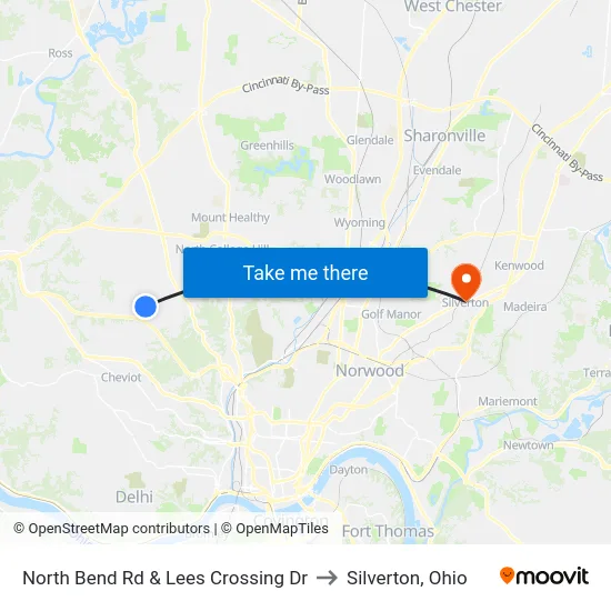 North Bend Rd & Lees Crossing Dr to Silverton, Ohio map