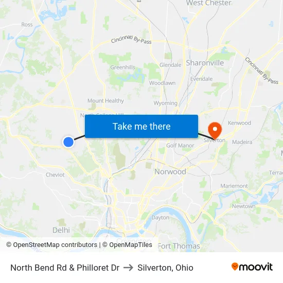 North Bend Rd & Philloret Dr to Silverton, Ohio map