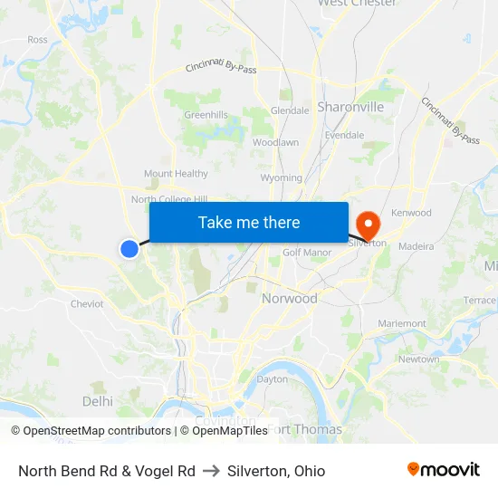 North Bend Rd & Vogel Rd to Silverton, Ohio map