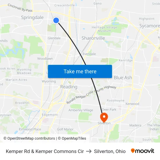 Kemper Rd & Kemper Commons Cir to Silverton, Ohio map
