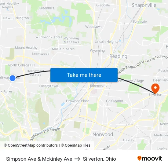 Simpson Ave & Mckinley Ave to Silverton, Ohio map