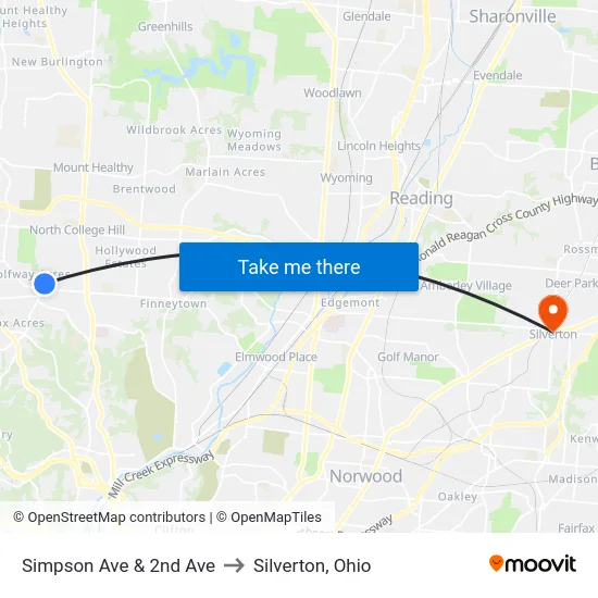 Simpson Ave & 2nd Ave to Silverton, Ohio map