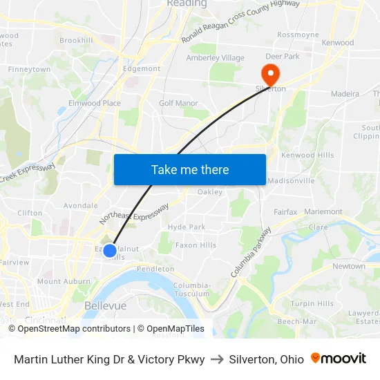 Martin Luther King Dr & Victory Pkwy to Silverton, Ohio map