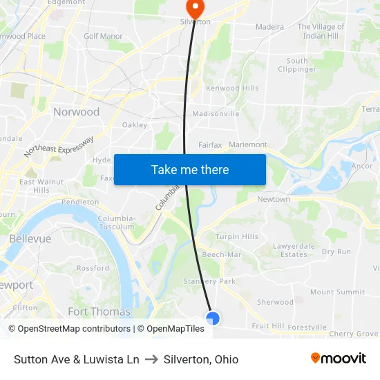 Sutton Ave & Luwista Ln to Silverton, Ohio map