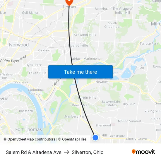 Salem Rd & Altadena Ave to Silverton, Ohio map