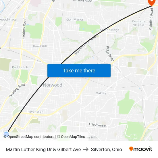 Martin Luther King Dr & Gilbert Ave to Silverton, Ohio map
