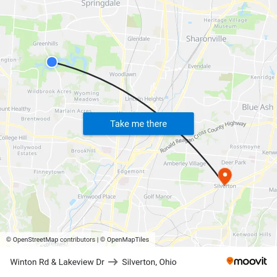 Winton Rd & Lakeview Dr to Silverton, Ohio map