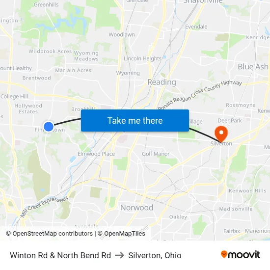 Winton Rd & North Bend Rd to Silverton, Ohio map