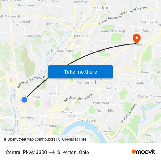 Central Pkwy 3300 to Silverton, Ohio map