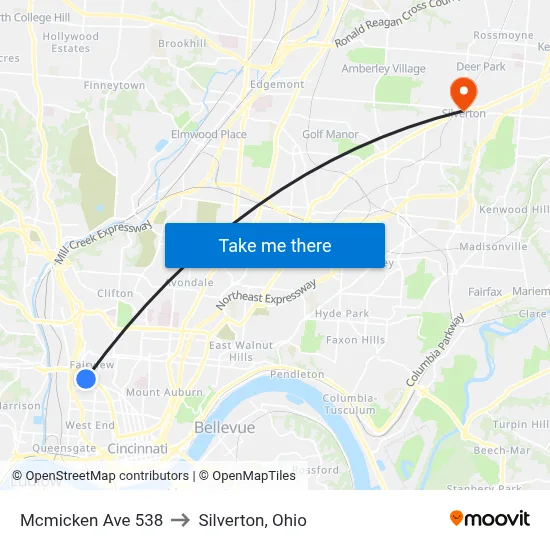 Mcmicken Ave 538 to Silverton, Ohio map