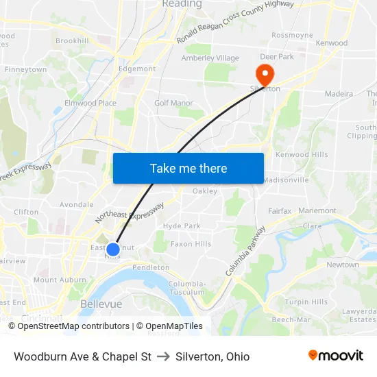 Woodburn Ave & Chapel St to Silverton, Ohio map