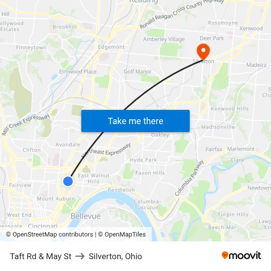 Taft Rd & May St to Silverton, Ohio map