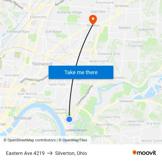 Eastern Ave 4219 to Silverton, Ohio map