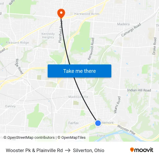 Wooster Pk & Plainville Rd to Silverton, Ohio map