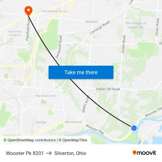 Wooster Pk 8201 to Silverton, Ohio map