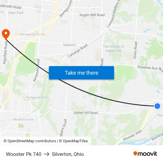Wooster Pk 740 to Silverton, Ohio map