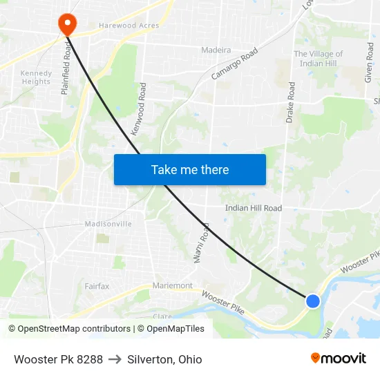 Wooster Pk 8288 to Silverton, Ohio map