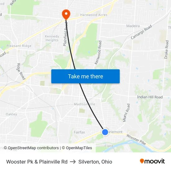 Wooster Pk & Plainville Rd to Silverton, Ohio map