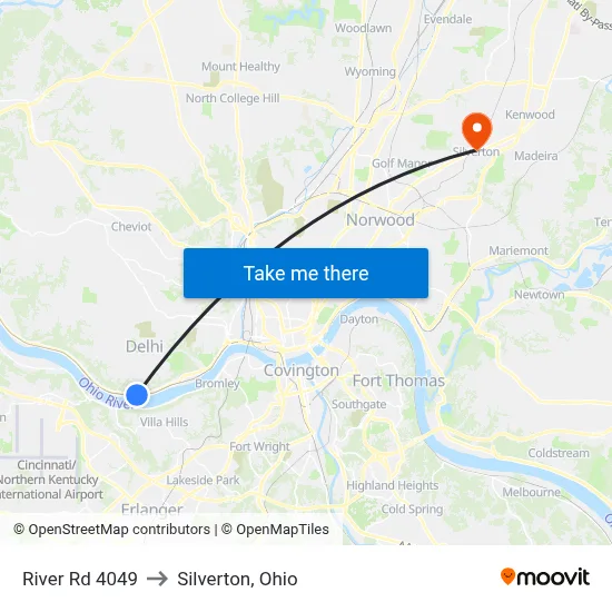 River Rd 4049 to Silverton, Ohio map