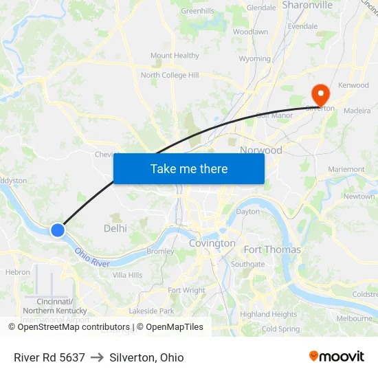 River Rd 5637 to Silverton, Ohio map