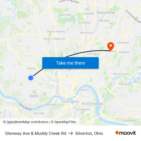 Glenway Ave & Muddy Creek Rd to Silverton, Ohio map