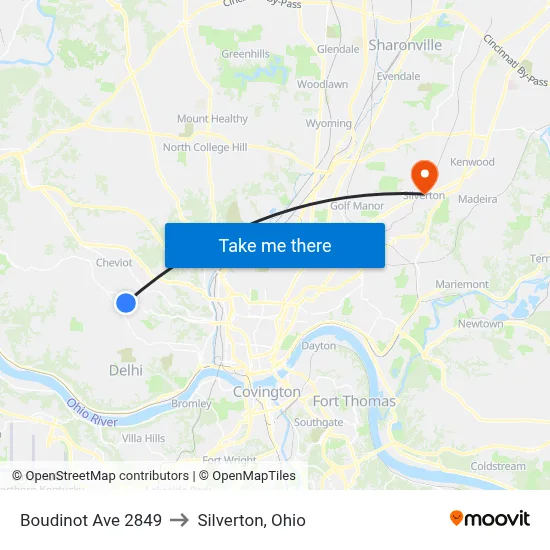 Boudinot Ave 2849 to Silverton, Ohio map