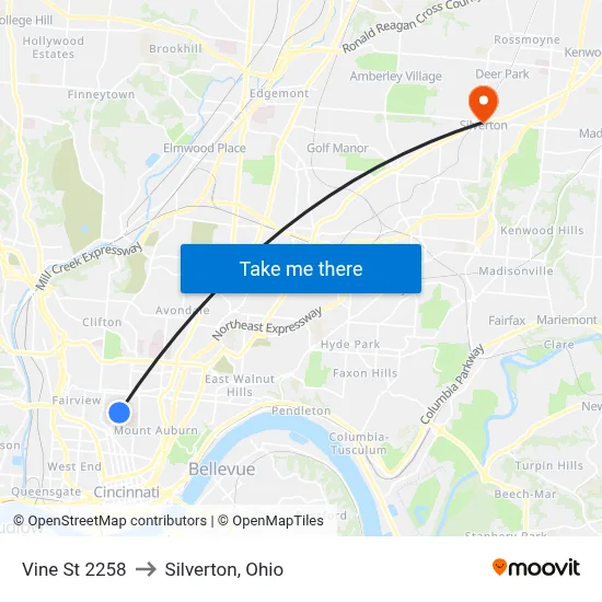 Vine St 2258 to Silverton, Ohio map