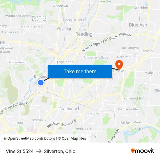 Vine St 5524 to Silverton, Ohio map