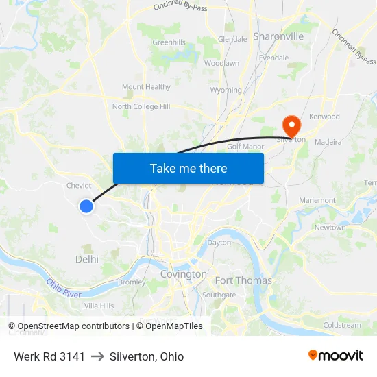 Werk Rd 3141 to Silverton, Ohio map
