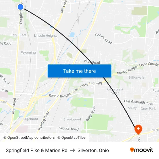 Springfield Pike & Marion Rd to Silverton, Ohio map