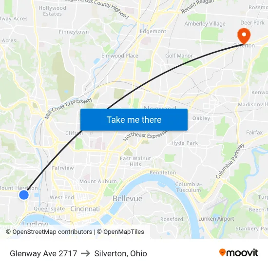Glenway Ave 2717 to Silverton, Ohio map