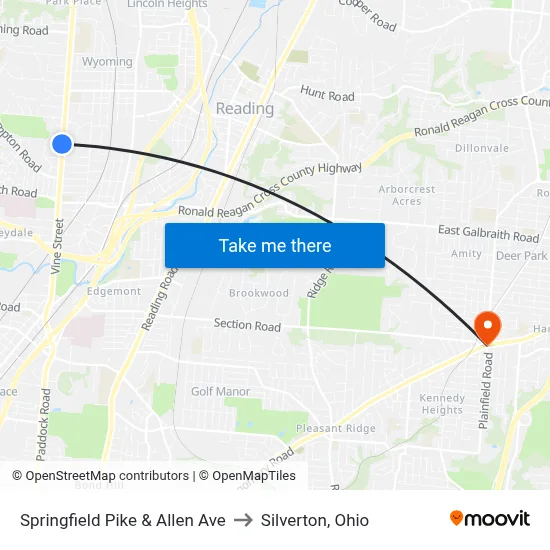 Springfield Pike & Allen Ave to Silverton, Ohio map