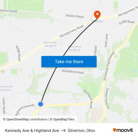 Kennedy Ave & Highland Ave to Silverton, Ohio map
